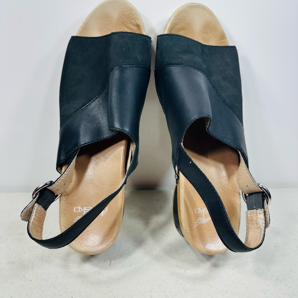 Dansko Sandals Women 42 Madalyn Sling back Black Leather Block Heels US 11 - Picture 4 of 6